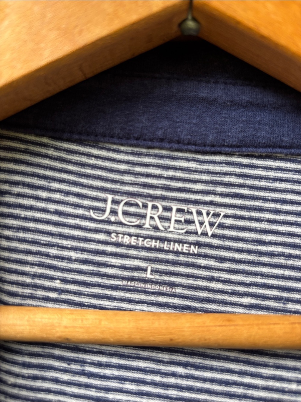 J.Crew Relaxed Stretch Linen Blend Striped Polo Shirt Navy White L - Picture 4 of 8